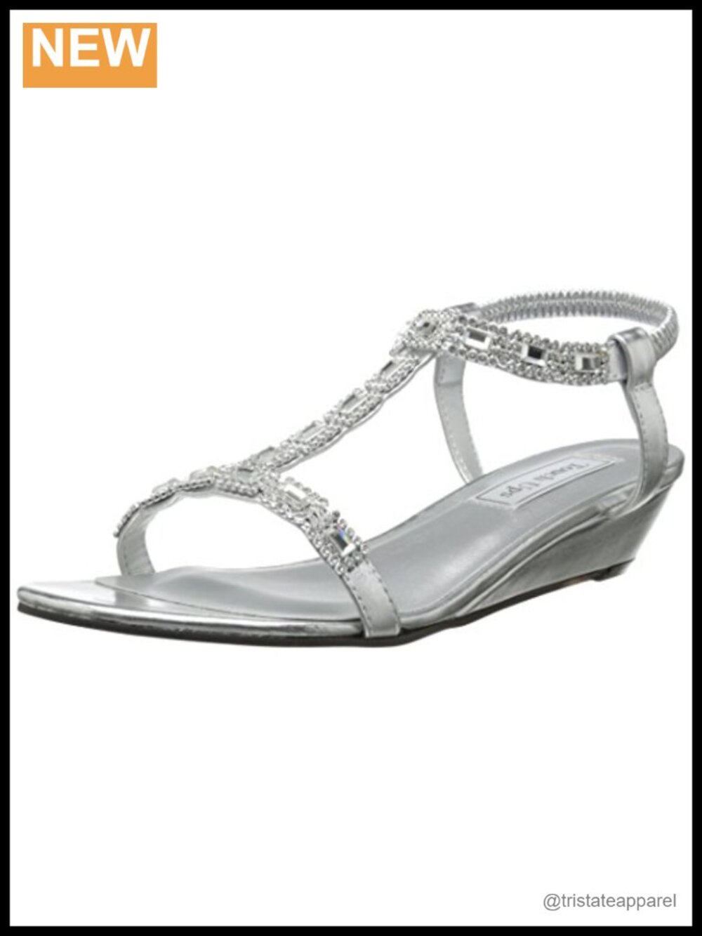Wedge Dress Sandal with Faux-Leather Straps & Simulated Jewels, Water Resistant